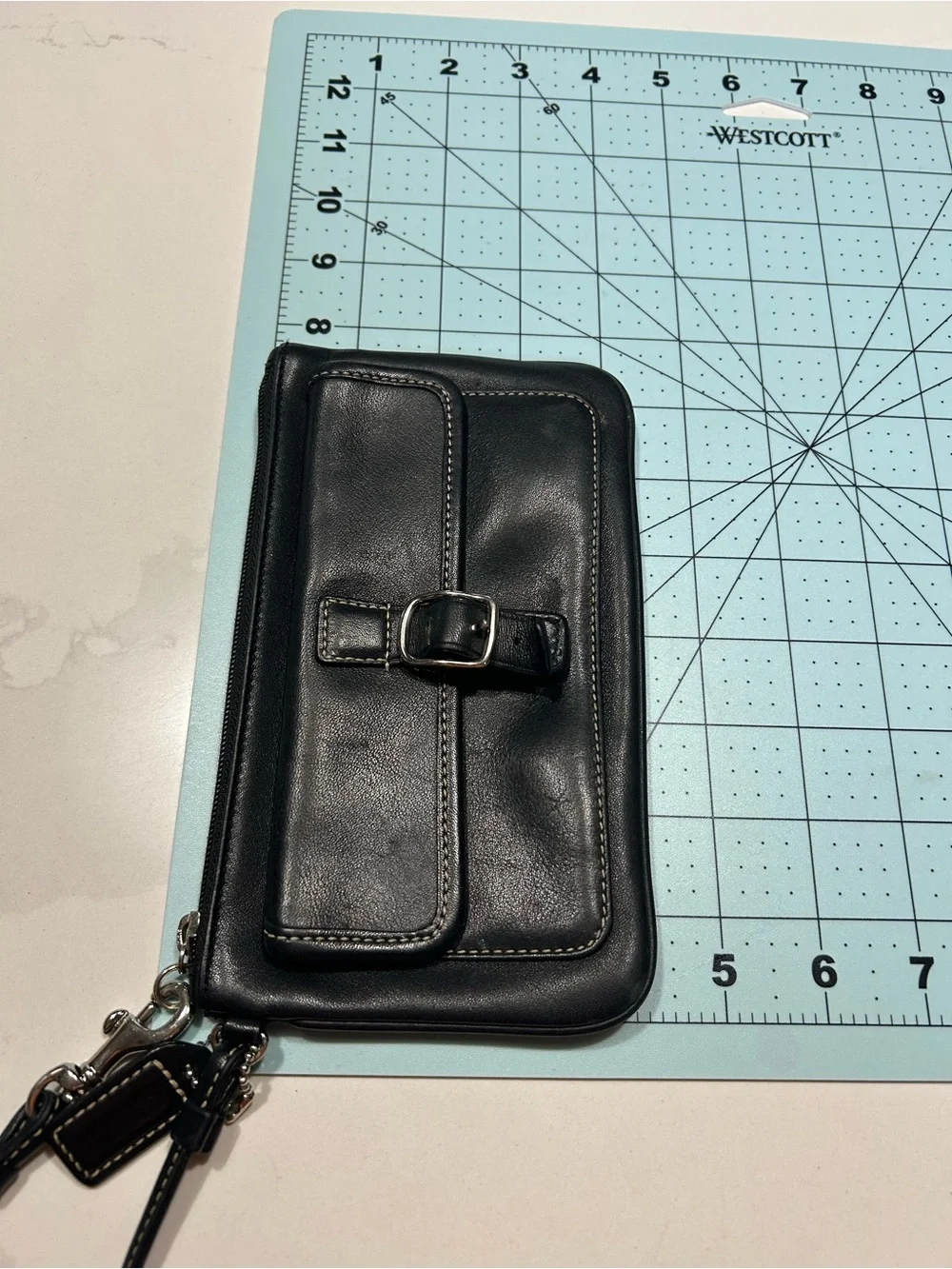 Coach Black Leather Clutch Wristlet with Front Buckle Pocket